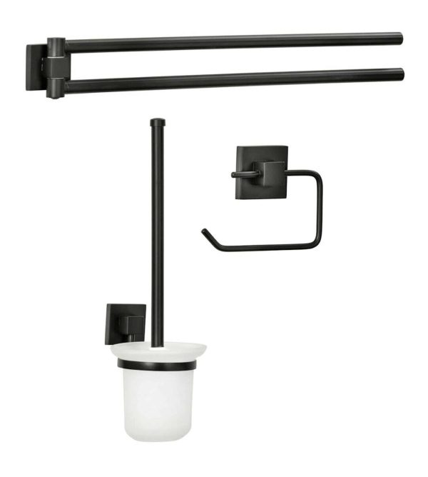 Fackelmann NEW YORK Accessoires Set Handtuchstange Toilettenpapierhalter/WC Garnitur Schwarz