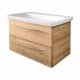 FACKELMANN MILANO Waschtisch mit Unterschrank, 88 cm breit, Braun hell, Waschbecken Keramik